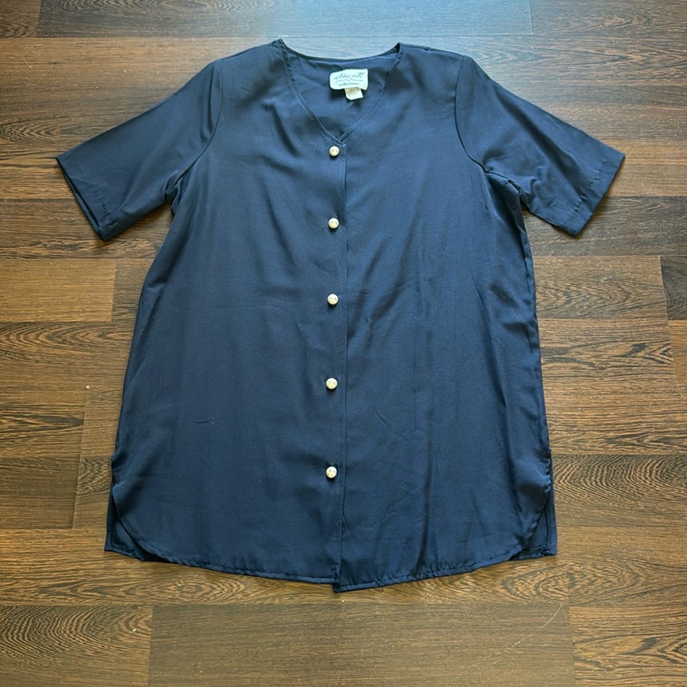 Vintage Alisa M Collections Button Down Blouse Navy 14